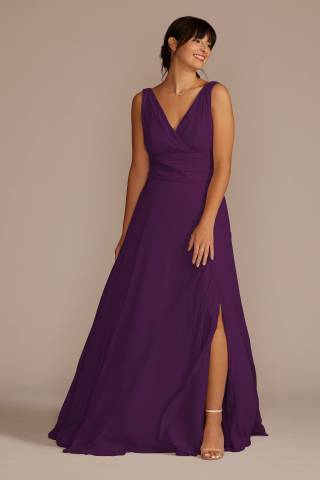 Picture of Long Chiffon Surplice Tank Bridesmaid Dress