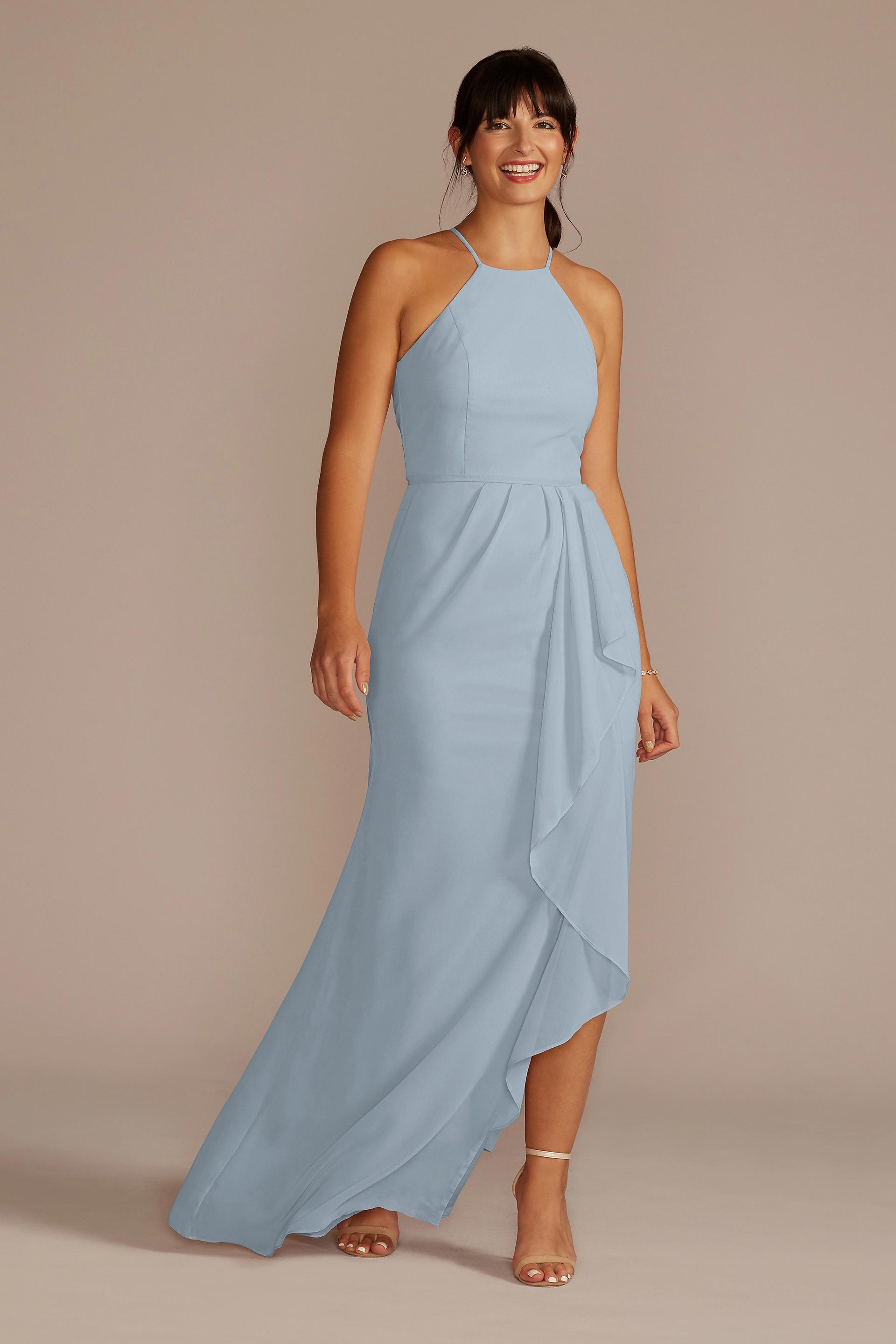 Cascade with High-Neck Chiffon Bridesmaid Dress