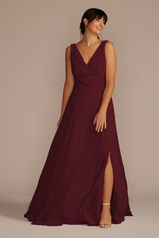 View Celebrate DB Studio Long Chiffon Surplice Tank Bridesmaid Dress in all available color and sizes Picture of Long Chiffon Surplice Tank Bridesmaid Dress