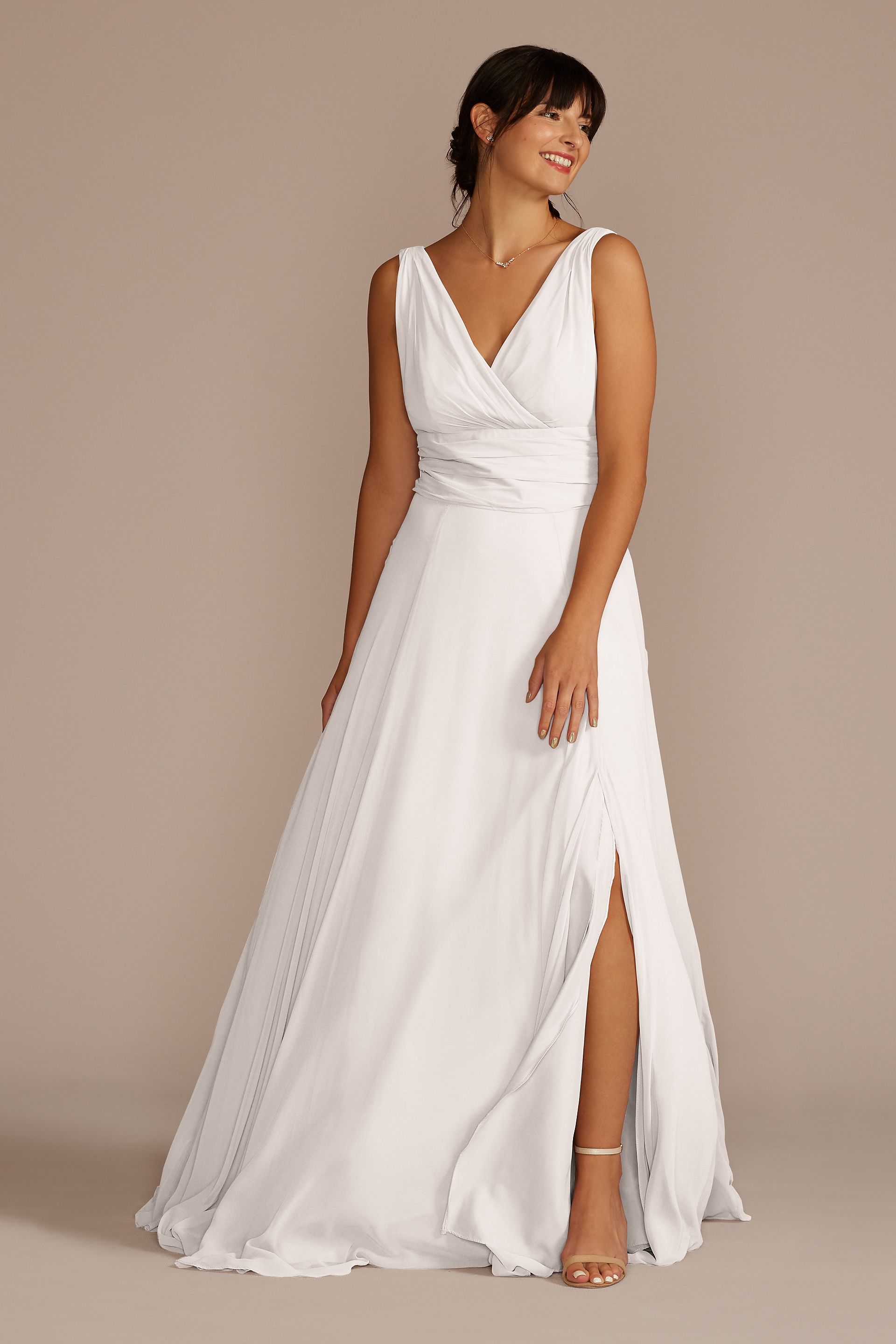 white bridesmaid dresses david's bridal Ivory Leopard V-neck Racerback Sleeveless summer-dress Condition:New