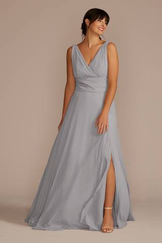 Picture of Long Chiffon Surplice Tank Bridesmaid Dress