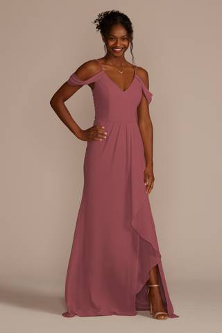 View Celebrate DB Studio Cascading Off-the-Shoulder Dress in all available color and sizes Picture of Cascading Off-the-Shoulder Dress