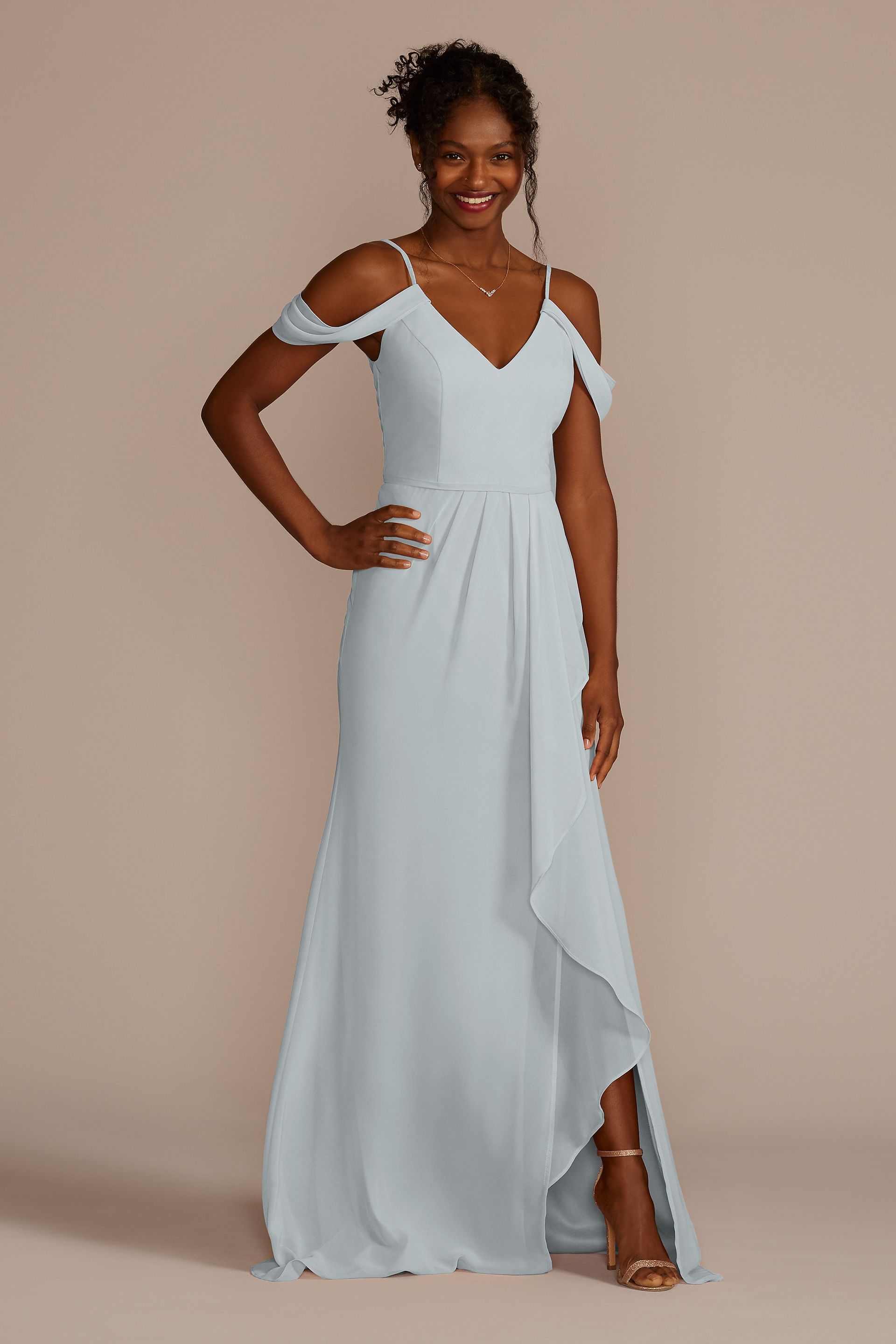 mystic bridesmaid dresses Off-the-Shoulder Bridesmaid Dress with Cascade