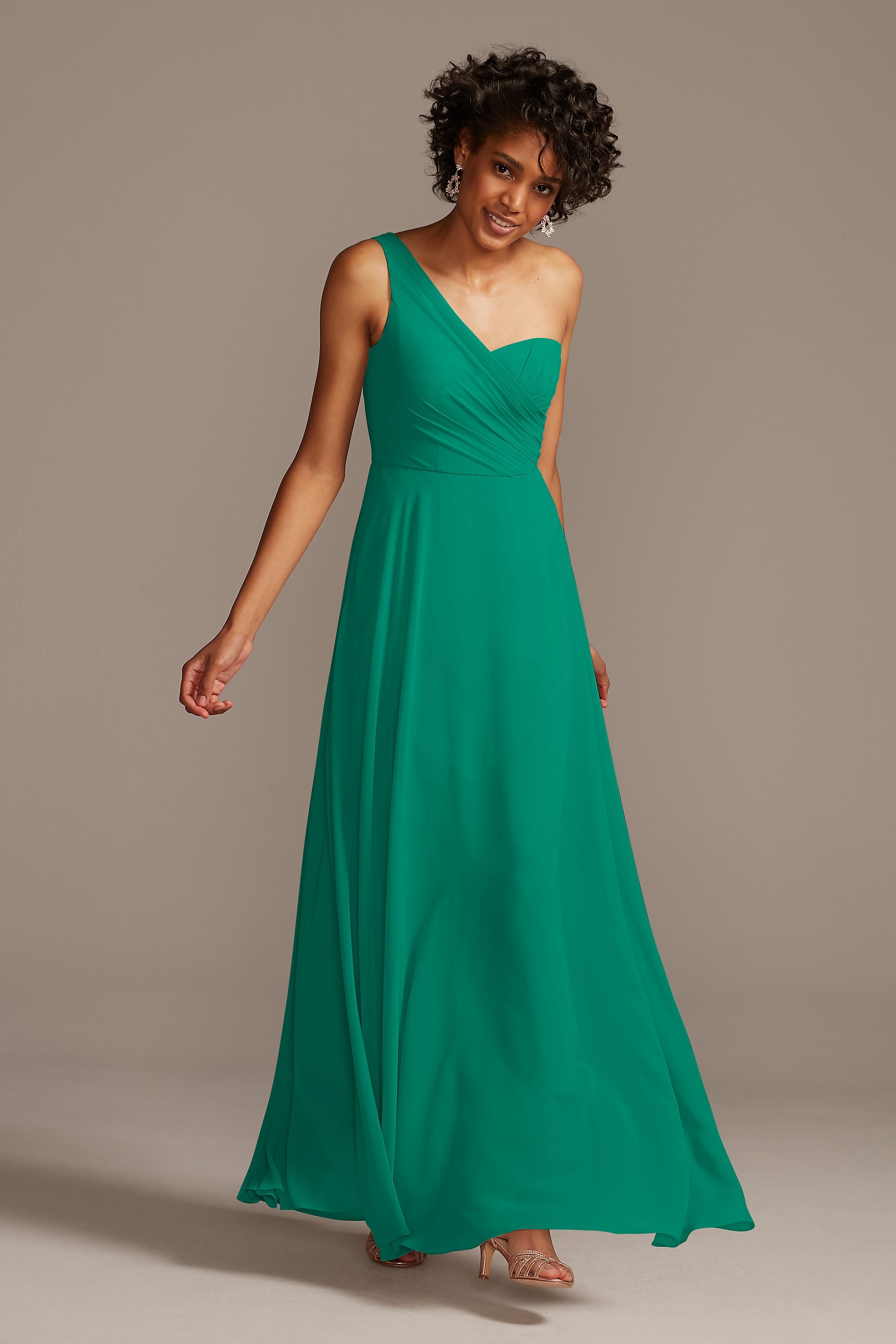 Celebrate DB Studio Full Skirt Bridesmaid Dress With One Shoulder in Emerald Size: 6 David's Bridal