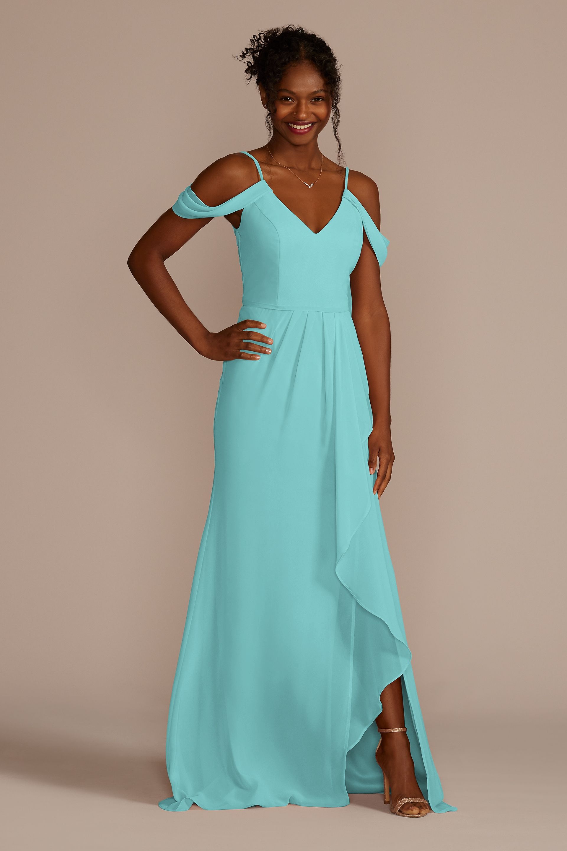 david's bridal ruffle spaghetti strap chiffon bridesmaid dress Ruffle Spaghetti Strap Chiffon Bridesmaid Dress