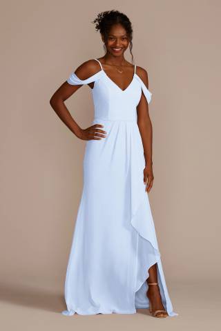 blue and white bridesmaid dress Wedtrend Women A-Line Bridesmaid Dress with Slit Square Neck White Blue Flower Long Wedding Guest Dress, White Blue Flower / US8