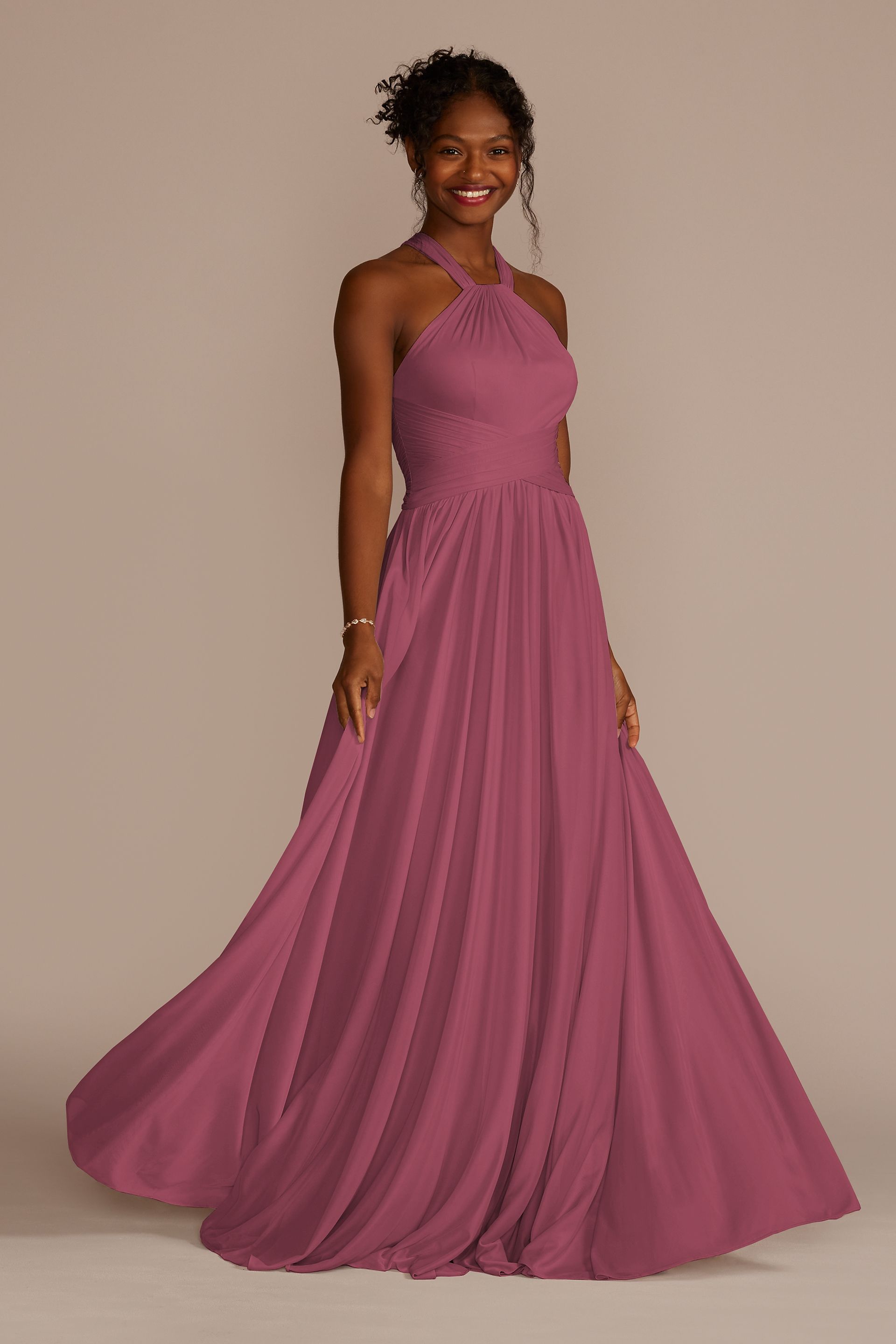 Celebrate DB Studio High-Neck Mesh Bridesmaid Dress With Full Skirt in Chianti Size: 8 David's Bridal