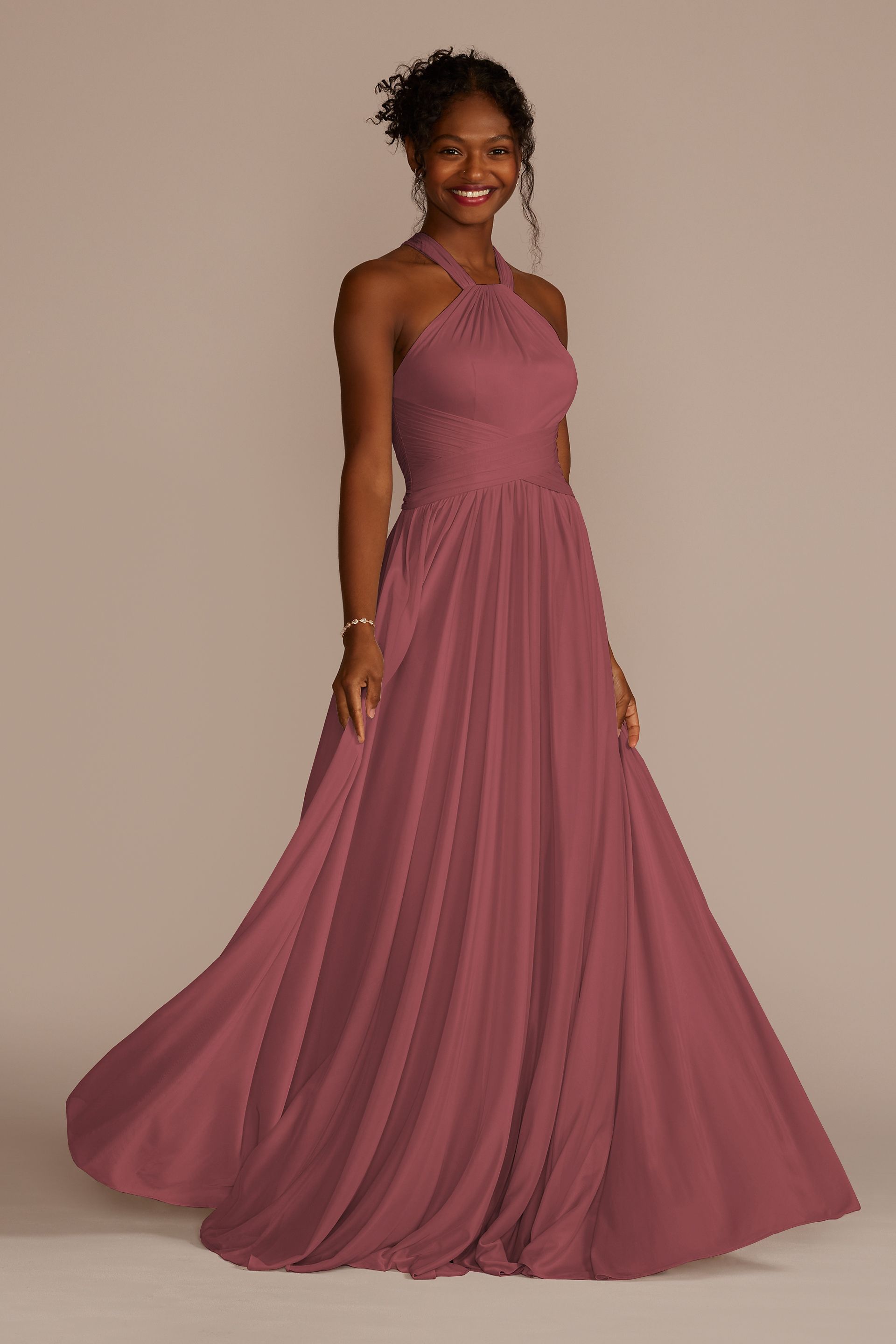 Celebrate DB Studio High-Neck Mesh Bridesmaid Dress With Full Skirt in Chianti Size: 16 David's Bridal