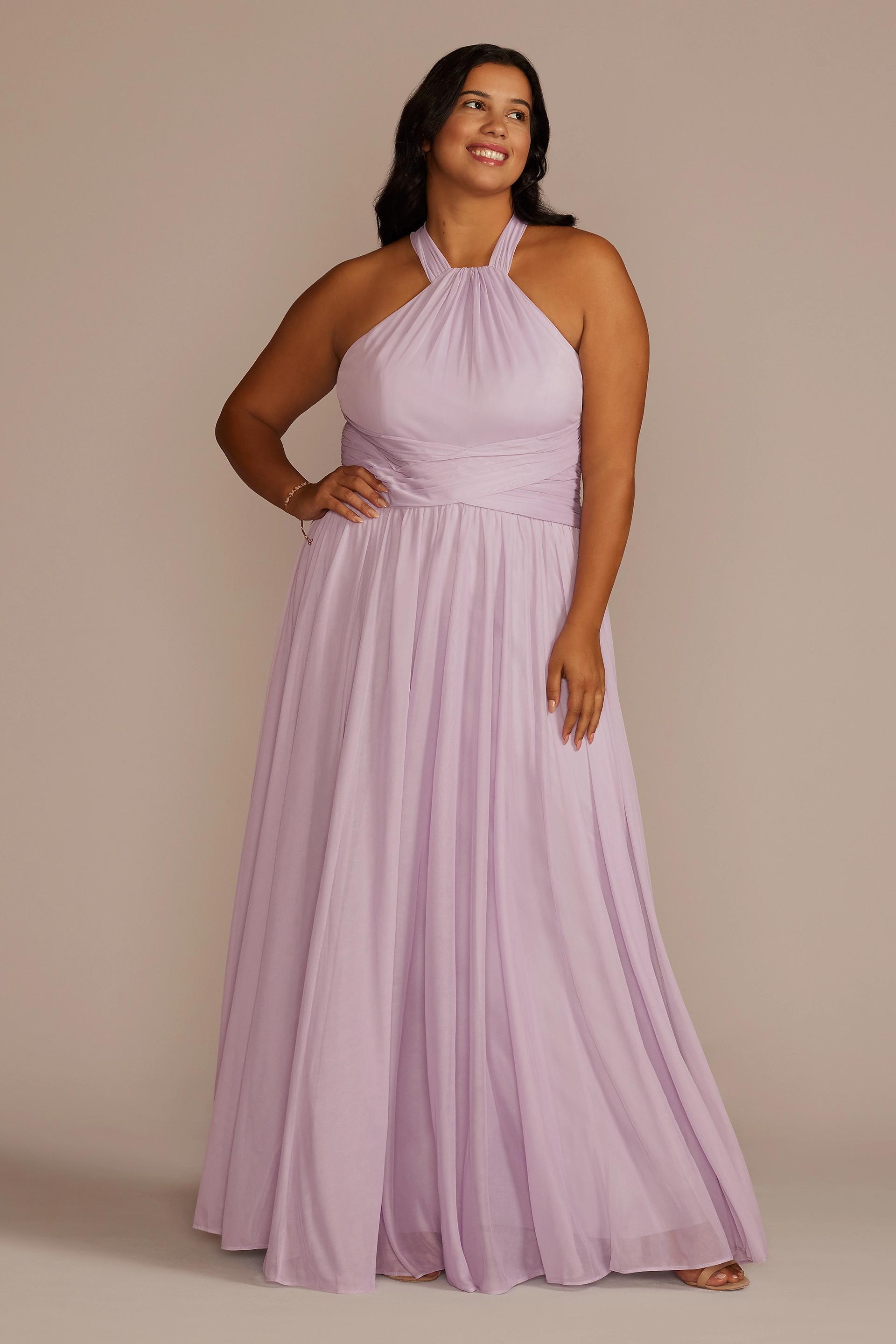 Celebrate DB Studio High-Neck Mesh Bridesmaid Dress With Full Skirt in Iris Size: 24 David's Bridal