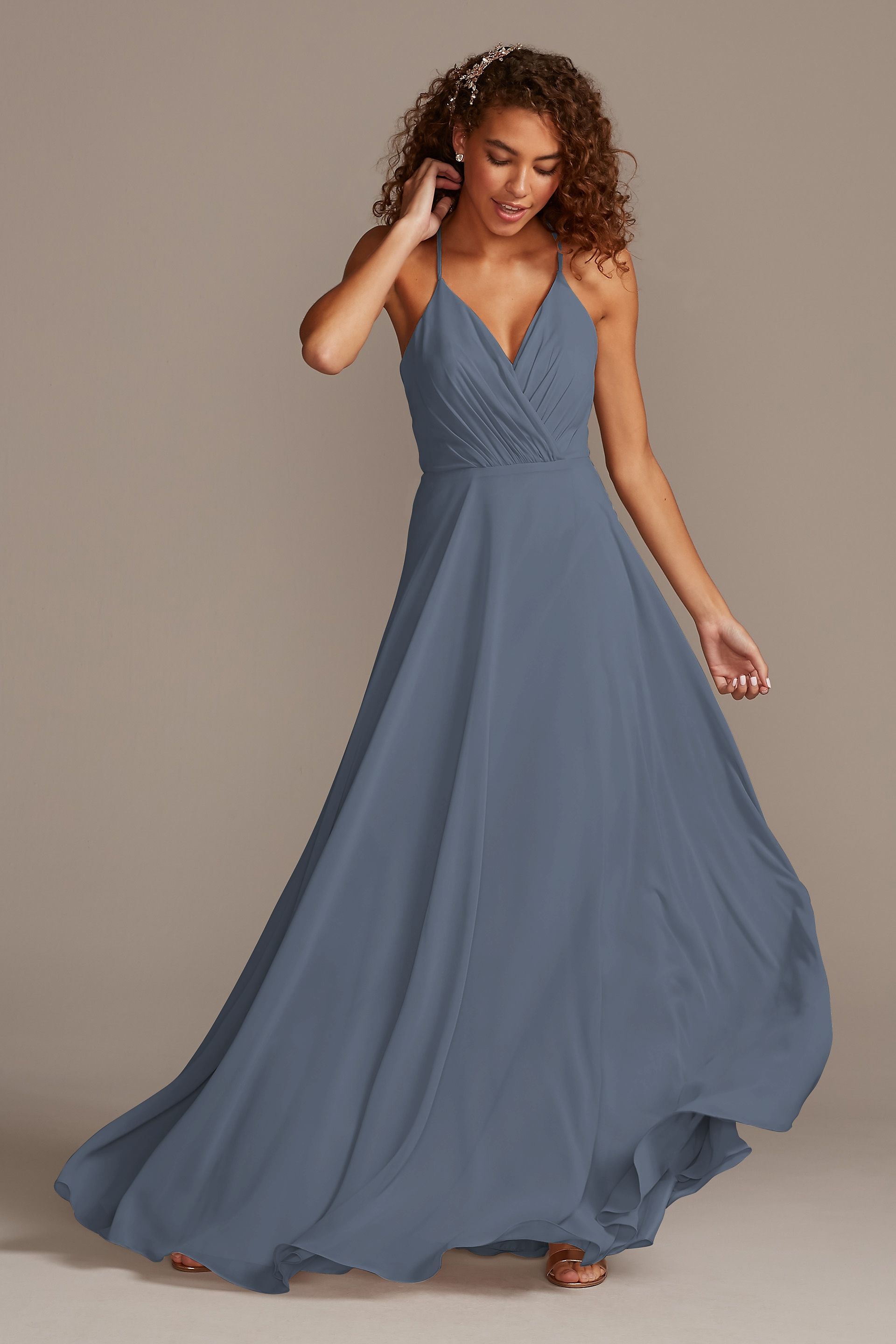 Celebrate DB Studio Spaghetti Strap Full Skirt Dress in Steel Blue Size: 28 David's Bridal