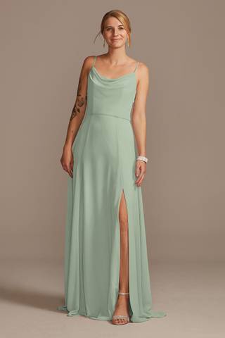 Picture of Cowl Neck Chiffon Dress with Slit