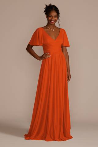 Picture of Flutter Sleeve Crisscross Mesh Bridesmaid Dress