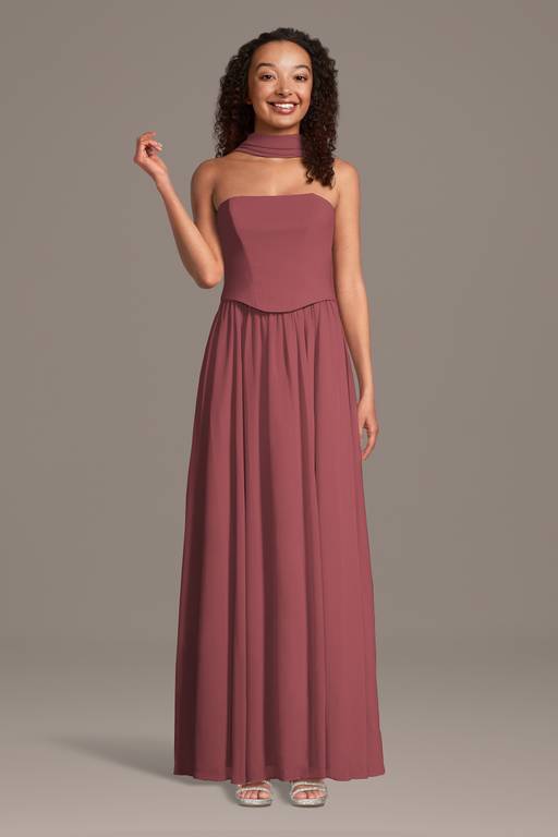 david's bridal 2 piece bridesmaid dress David's Bridal Pewter Floor-Length Bridesmaid Dresses