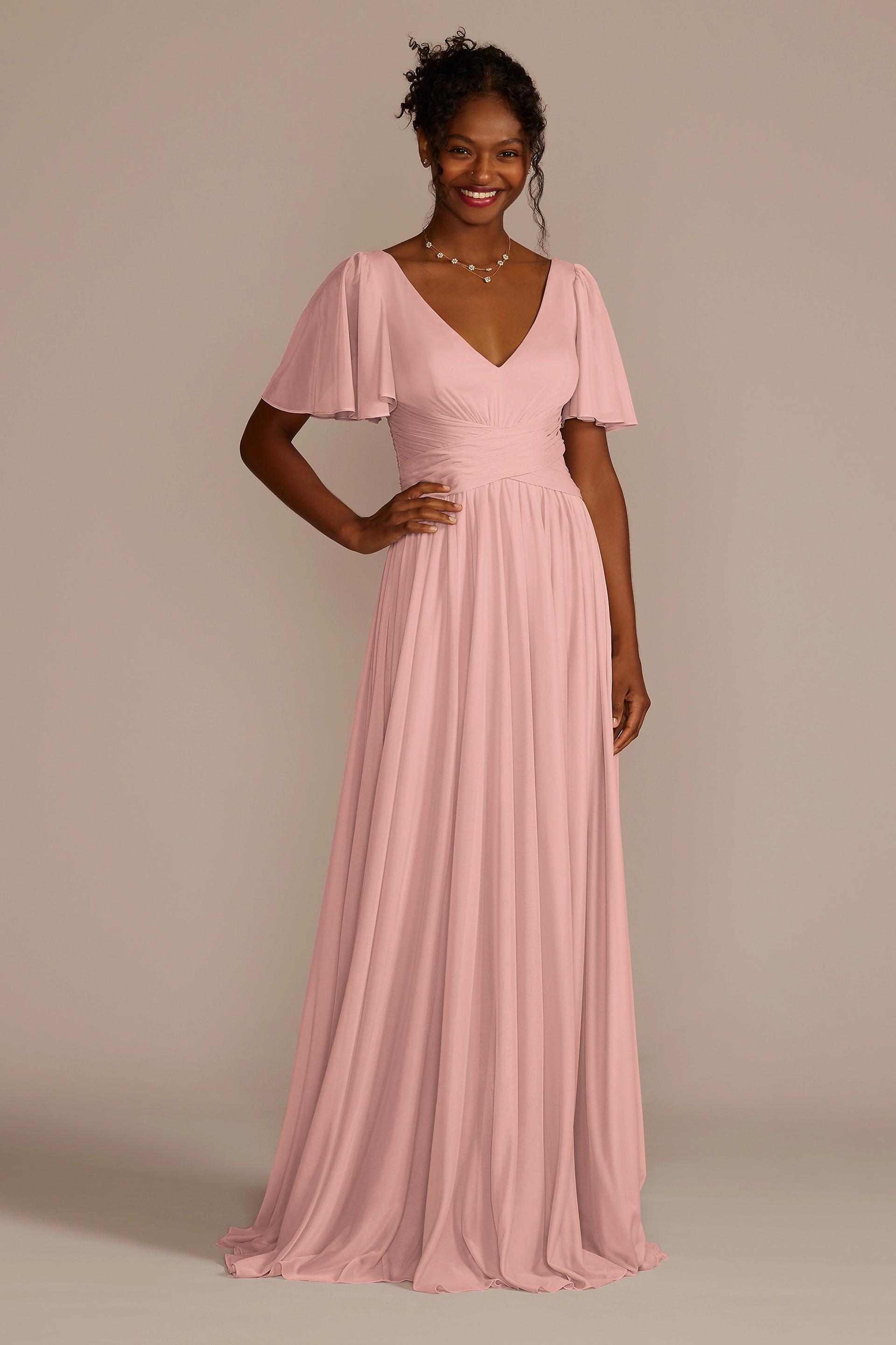 Picture of Flutter Sleeve Crisscross Mesh Bridesmaid Dress