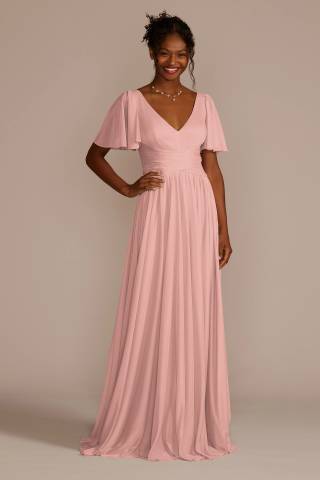 Picture of Flutter Sleeve Crisscross Mesh Bridesmaid Dress