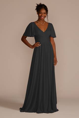 Picture of Flutter Sleeve Crisscross Mesh Bridesmaid Dress