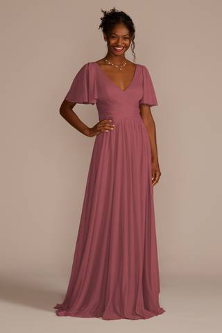 Picture of Flutter Sleeve Crisscross Mesh Bridesmaid Dress