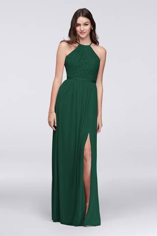 View David's Bridal Open-Back Lace and Mesh Bridesmaid Dress in all available color and sizes Picture of Open-Back Lace and Mesh Bridesmaid Dress