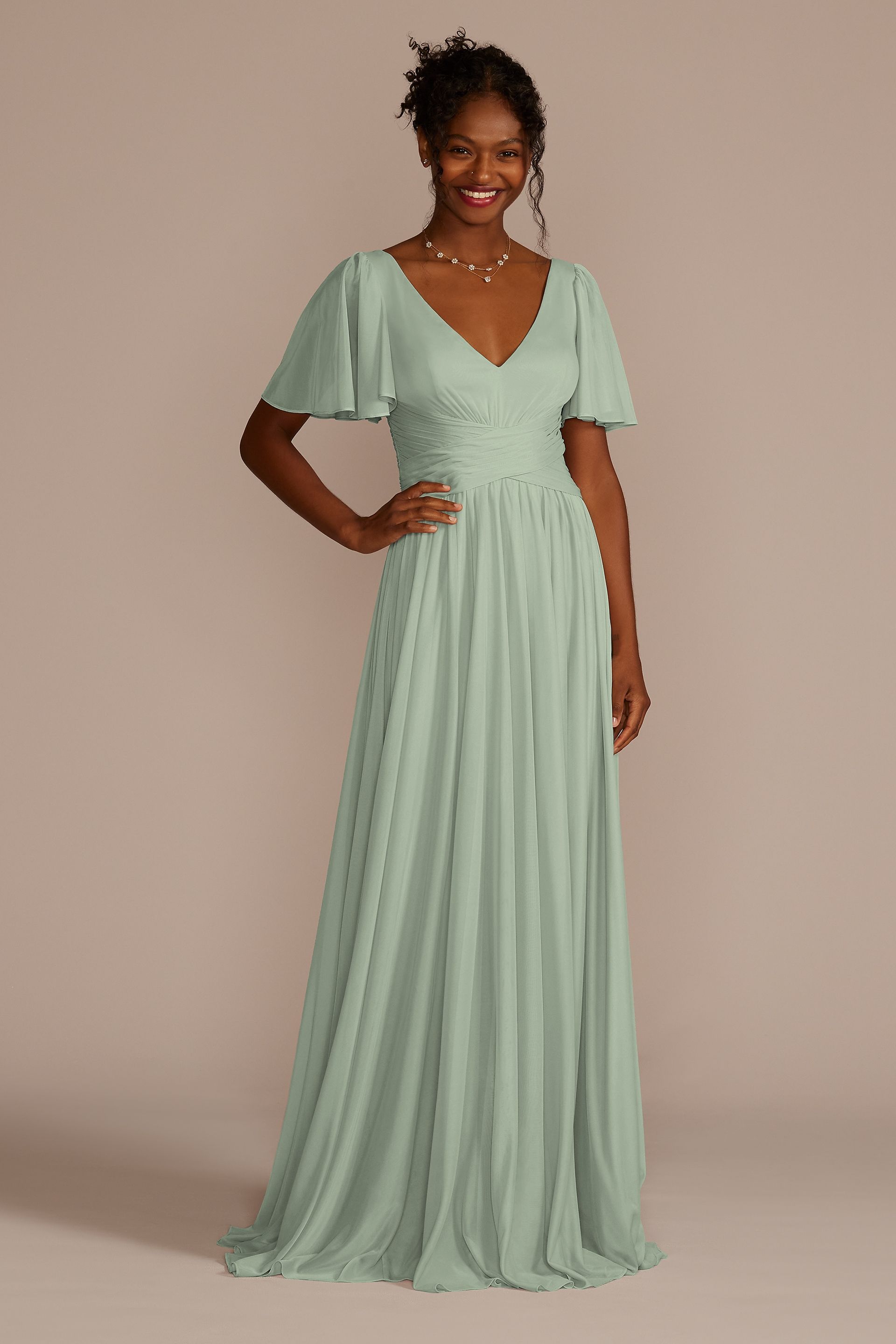 flutter sleeve bridesmaid dress david's bridal David's Bridal - flutter sleeve bridesmaid dress with cascade, size 30