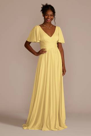 Picture of Flutter Sleeve Crisscross Mesh Bridesmaid Dress