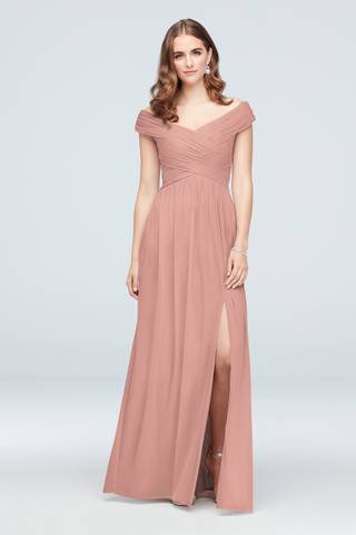 View Celebrate DB Studio Crisscross Off-the-Shoulder Mesh Dress in all available color and sizes Picture of Crisscross Off-the-Shoulder Mesh Dress