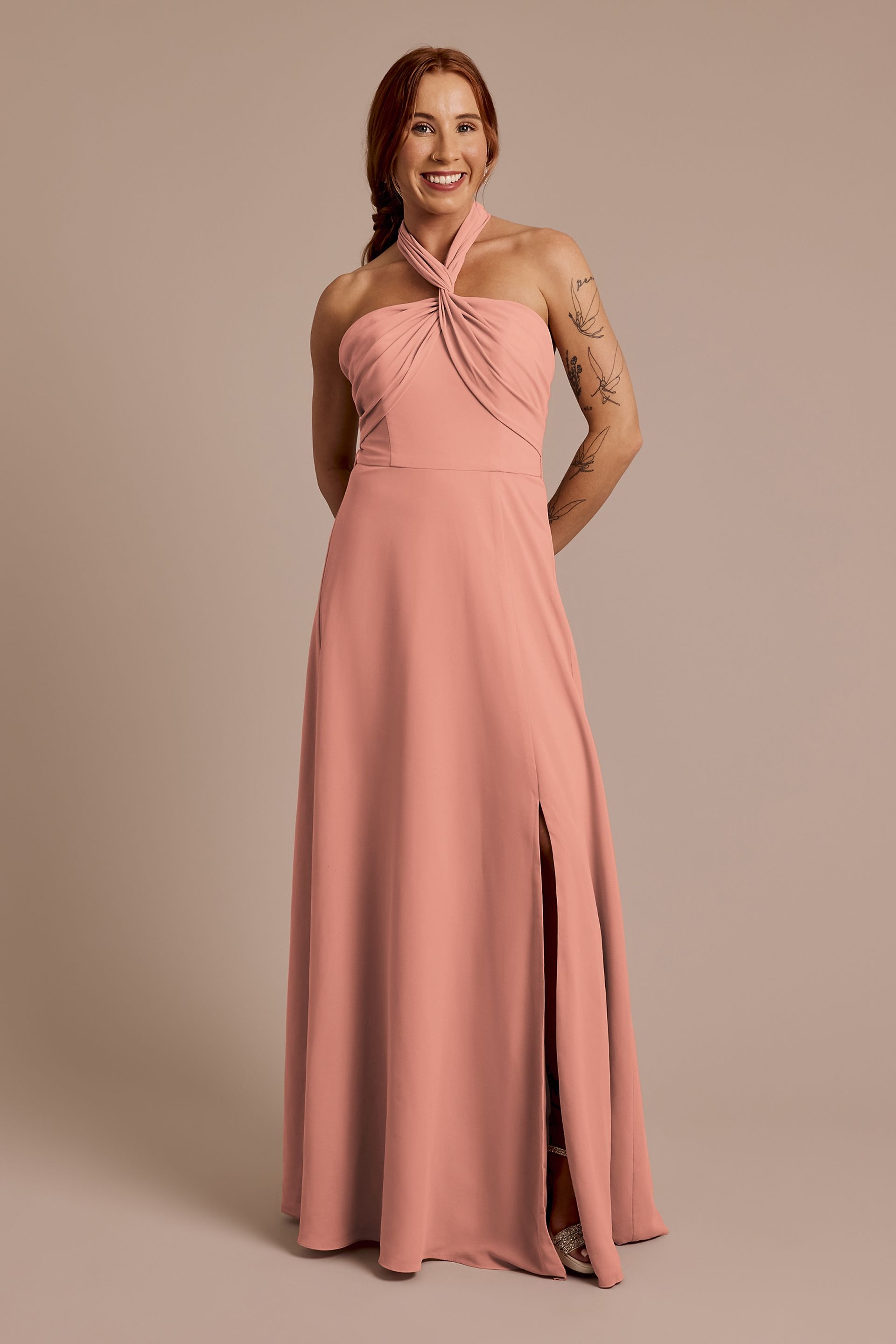 Celebrate DB Studio Convertible Chiffon Dress in Desert Coral Size: 2 David's Bridal
