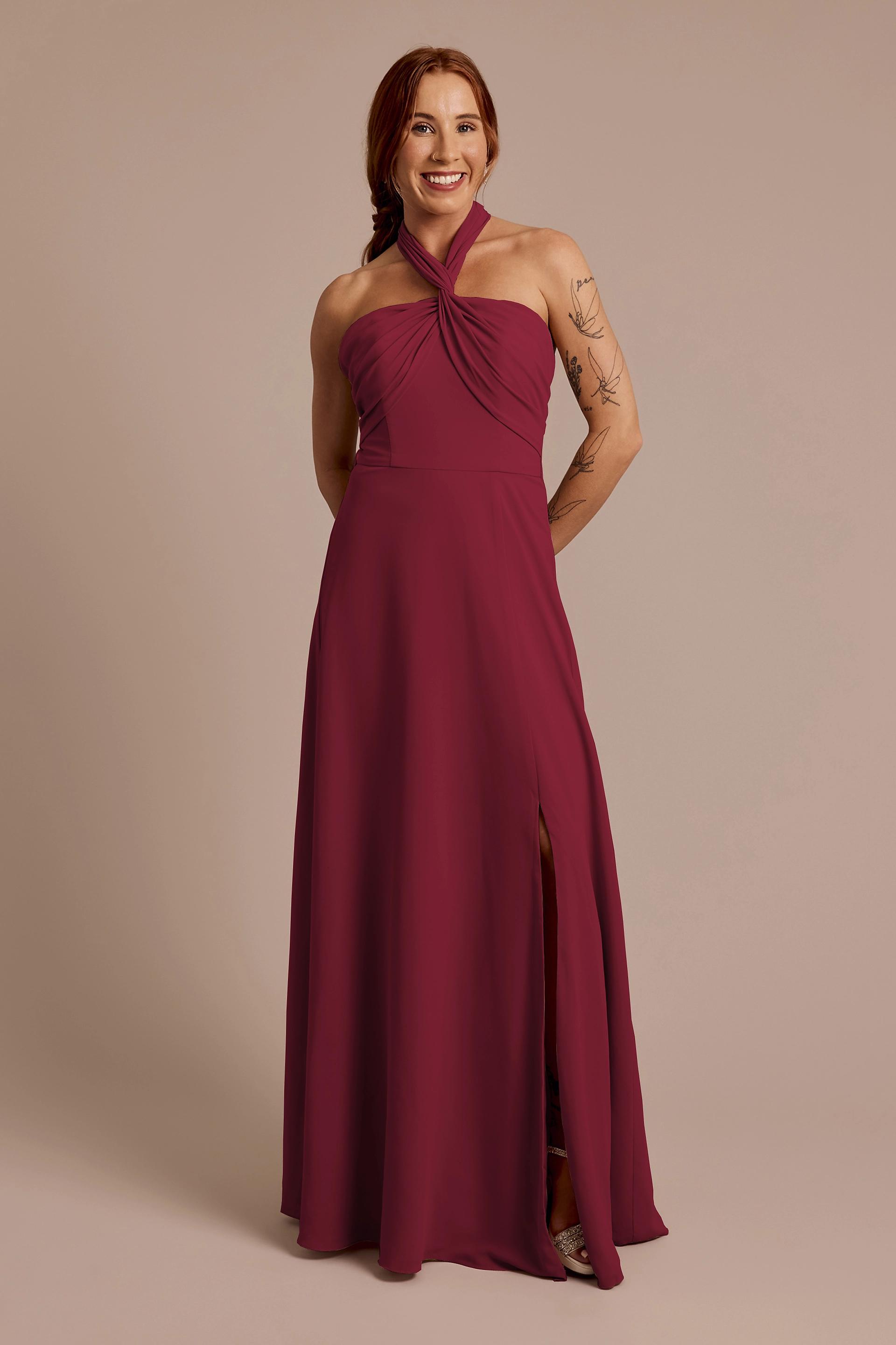 Celebrate DB Studio Convertible Chiffon Dress in Cranberry Size: 28 David's Bridal