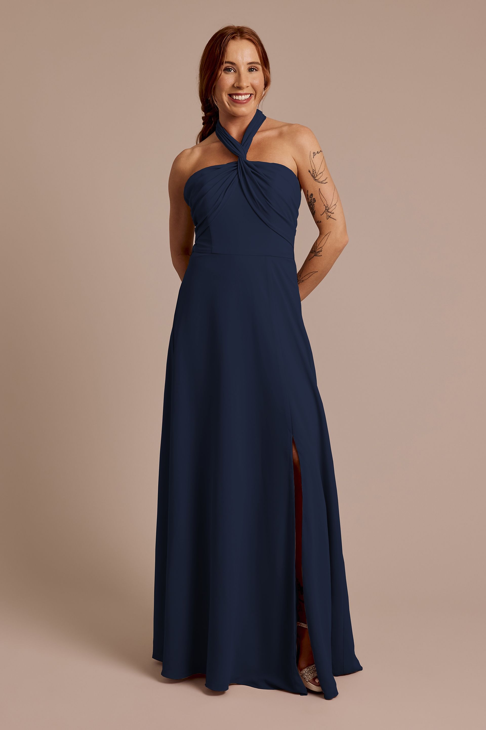 Celebrate DB Studio Convertible Chiffon Dress in Marine Size: 0 David's Bridal