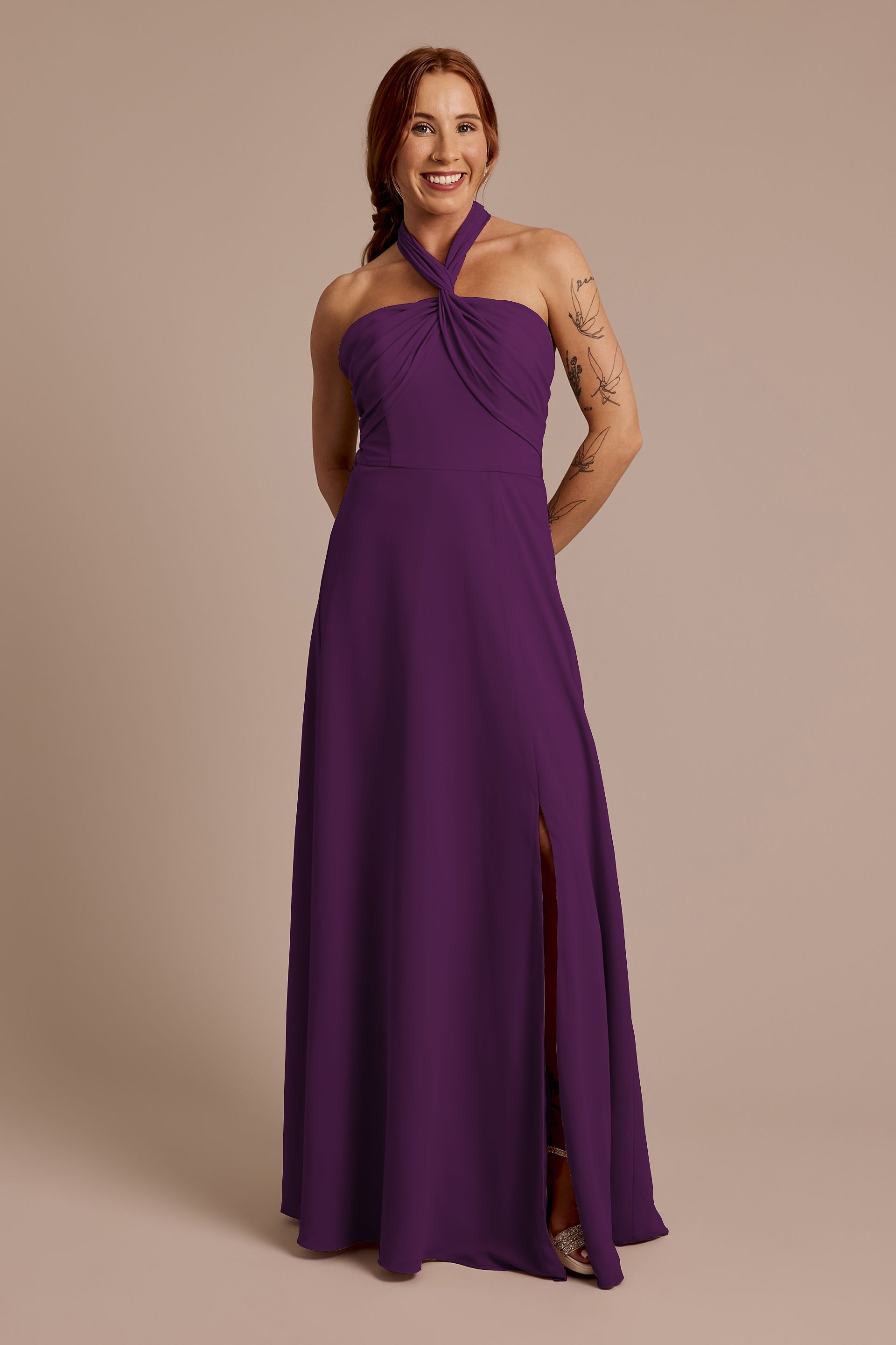 Celebrate DB Studio Convertible Chiffon Dress in Plum Size: 2 David's Bridal