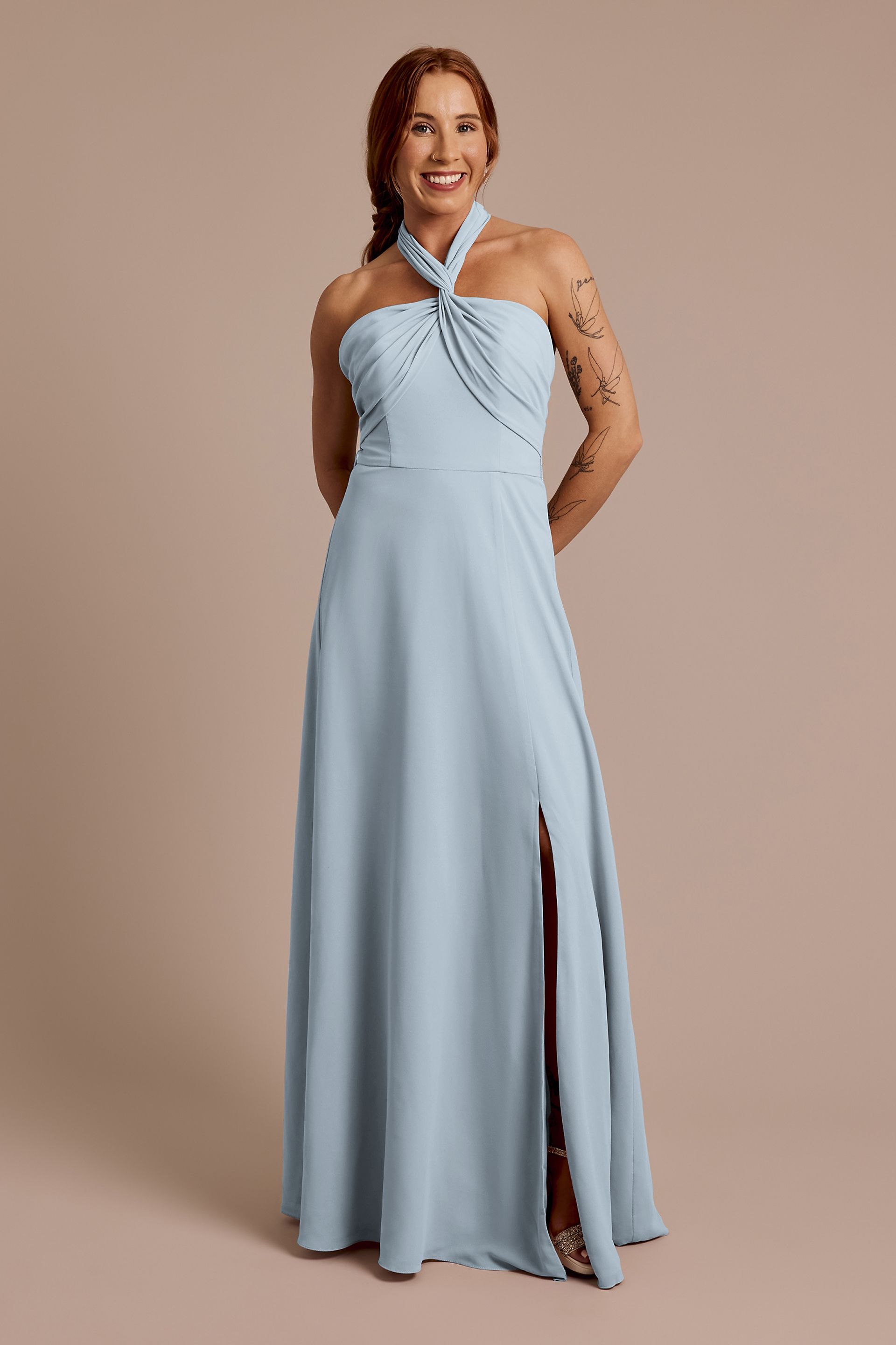 Celebrate DB Studio Convertible Chiffon Dress in Dusty Blue Size: 2 David's Bridal