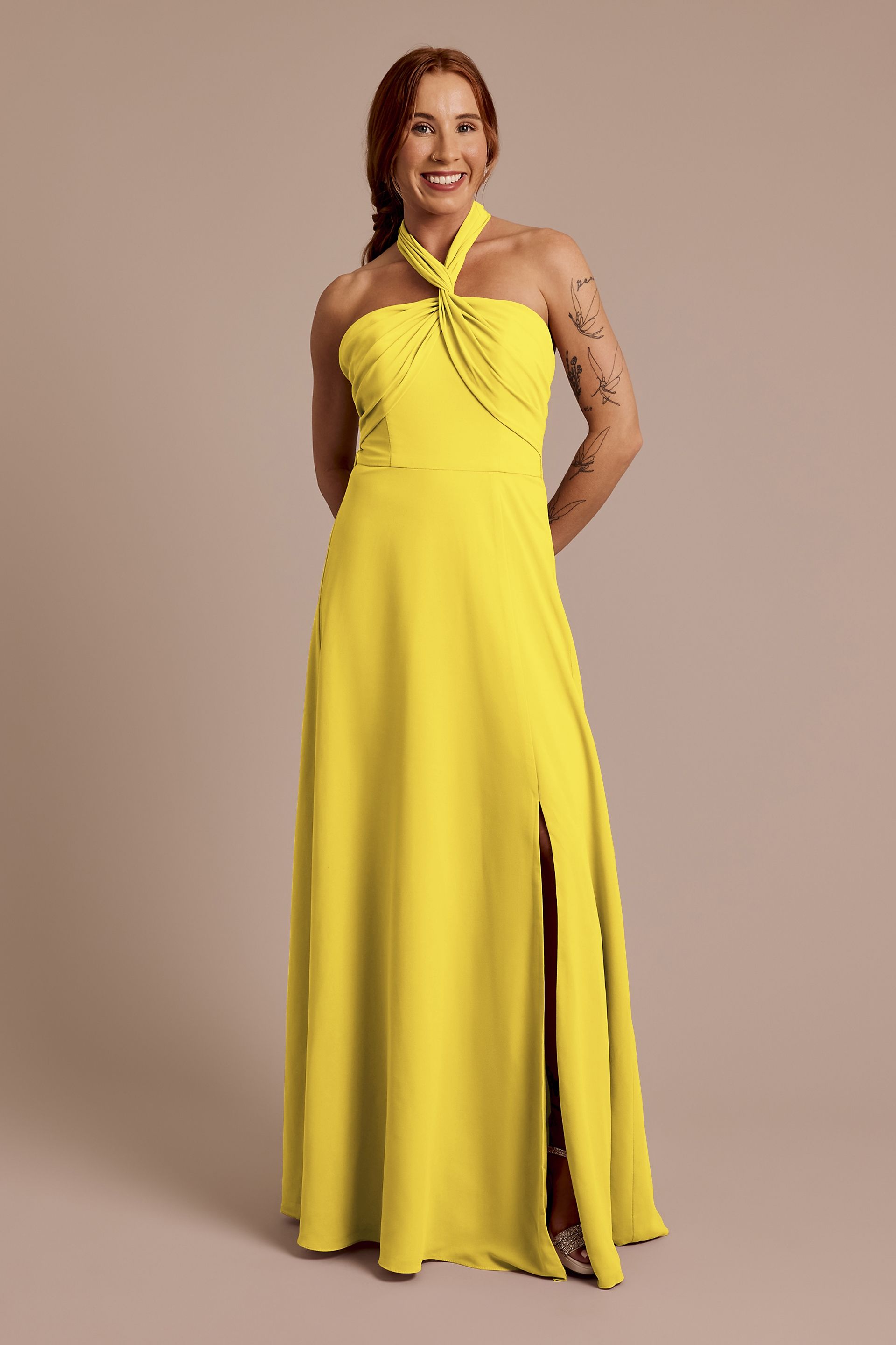 Celebrate DB Studio Convertible Chiffon Dress in Sunflower Size: 28 David's Bridal