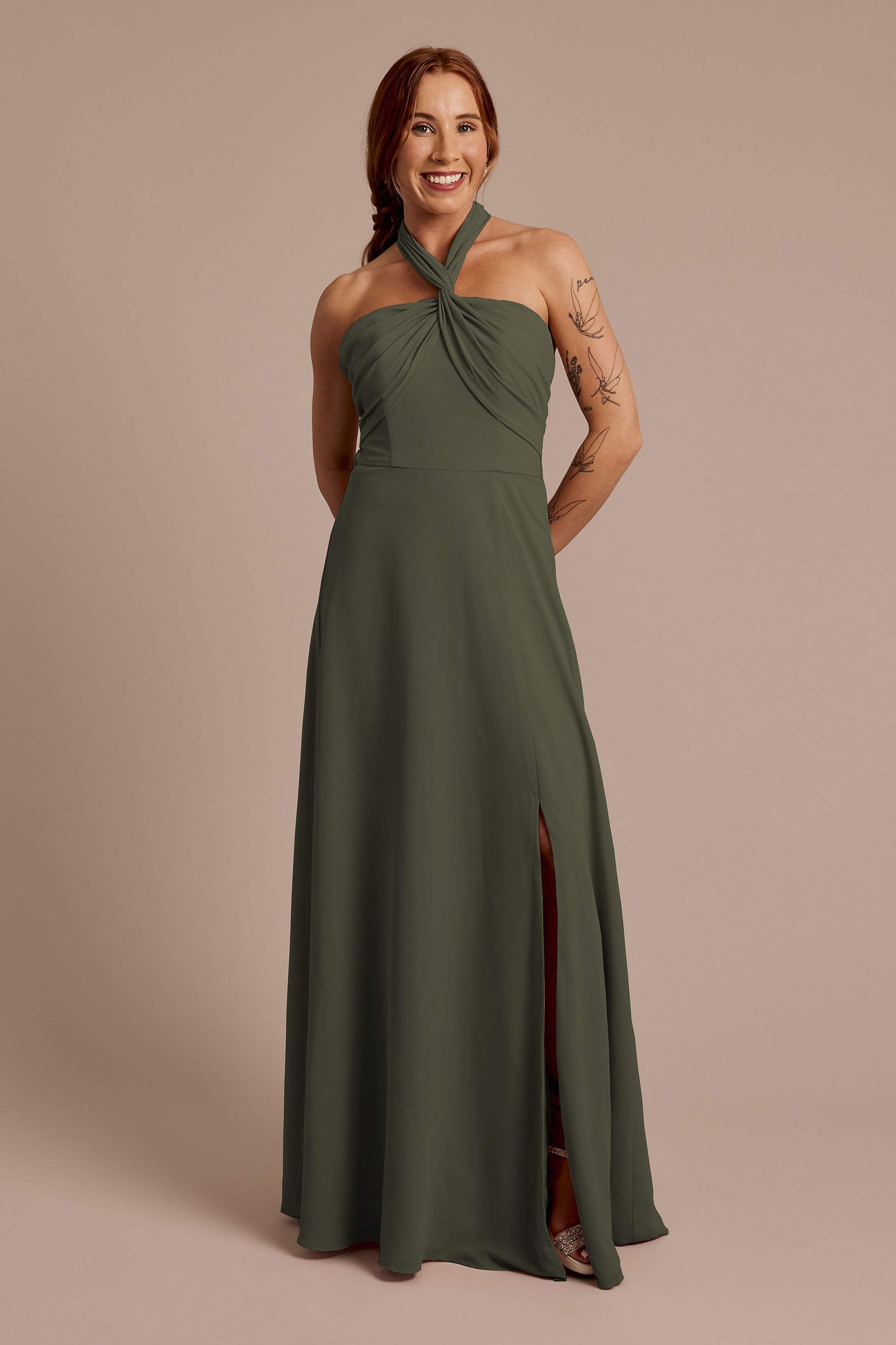 Celebrate DB Studio Convertible Chiffon Dress in Evergreen Size: 20 David's Bridal