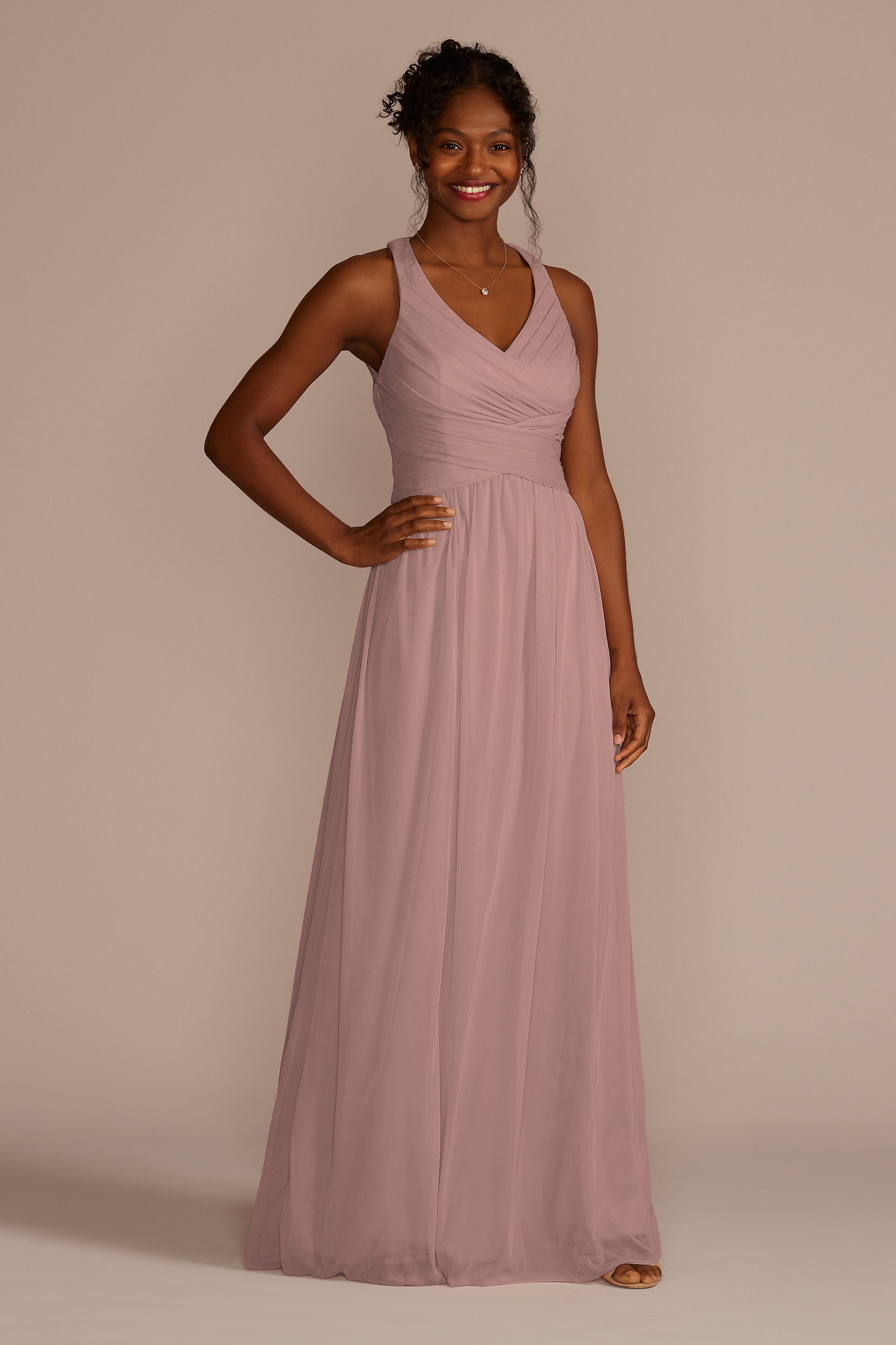 Long Bridesmaid Dress with Crisscross Back Straps