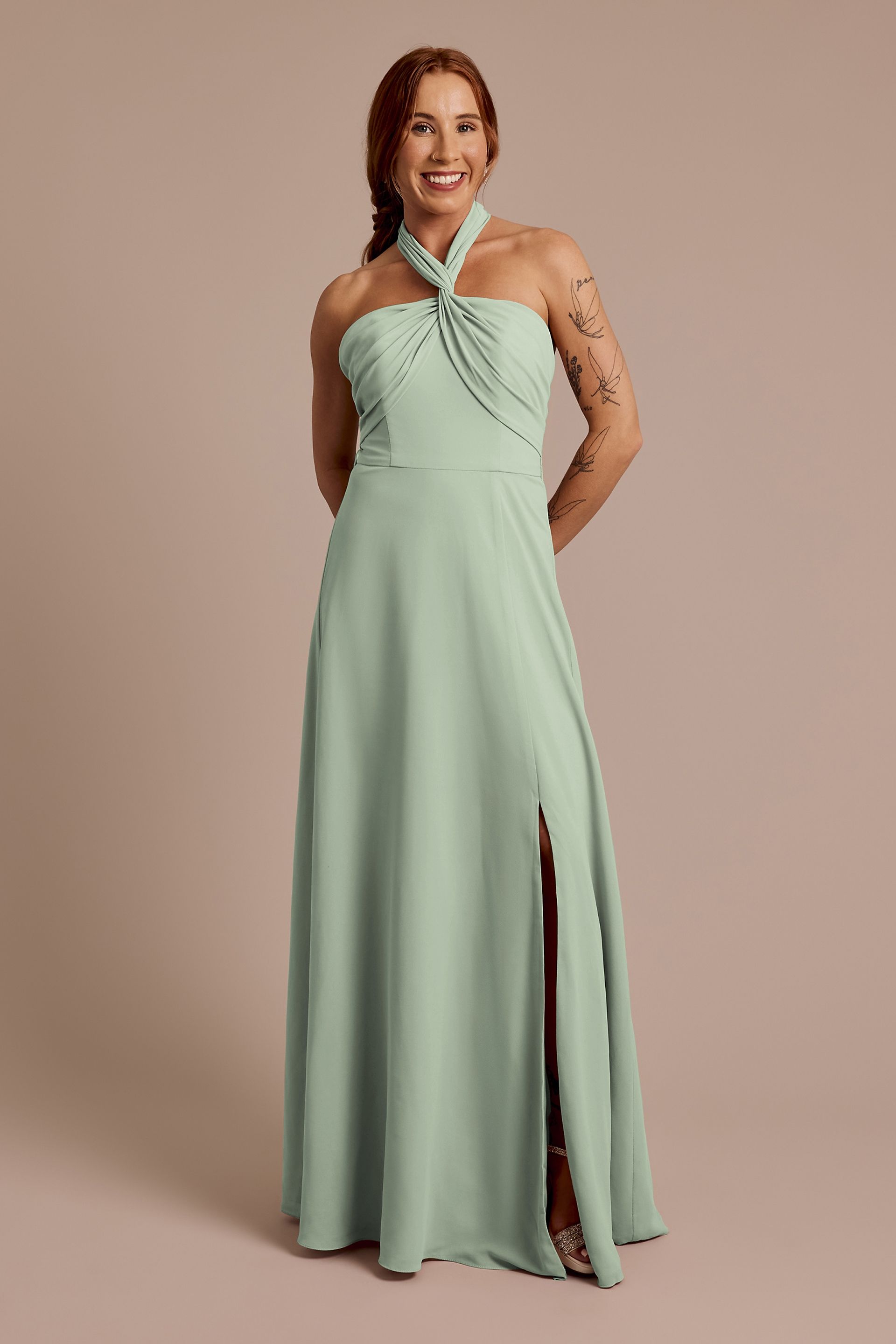 Celebrate DB Studio Convertible Chiffon Dress in Dusty Sage Size: 26 David's Bridal