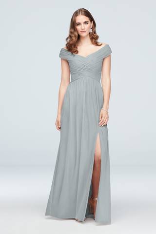 View Celebrate DB Studio Crisscross Off-the-Shoulder Mesh Dress in all available color and sizes Picture of Crisscross Off-the-Shoulder Mesh Dress