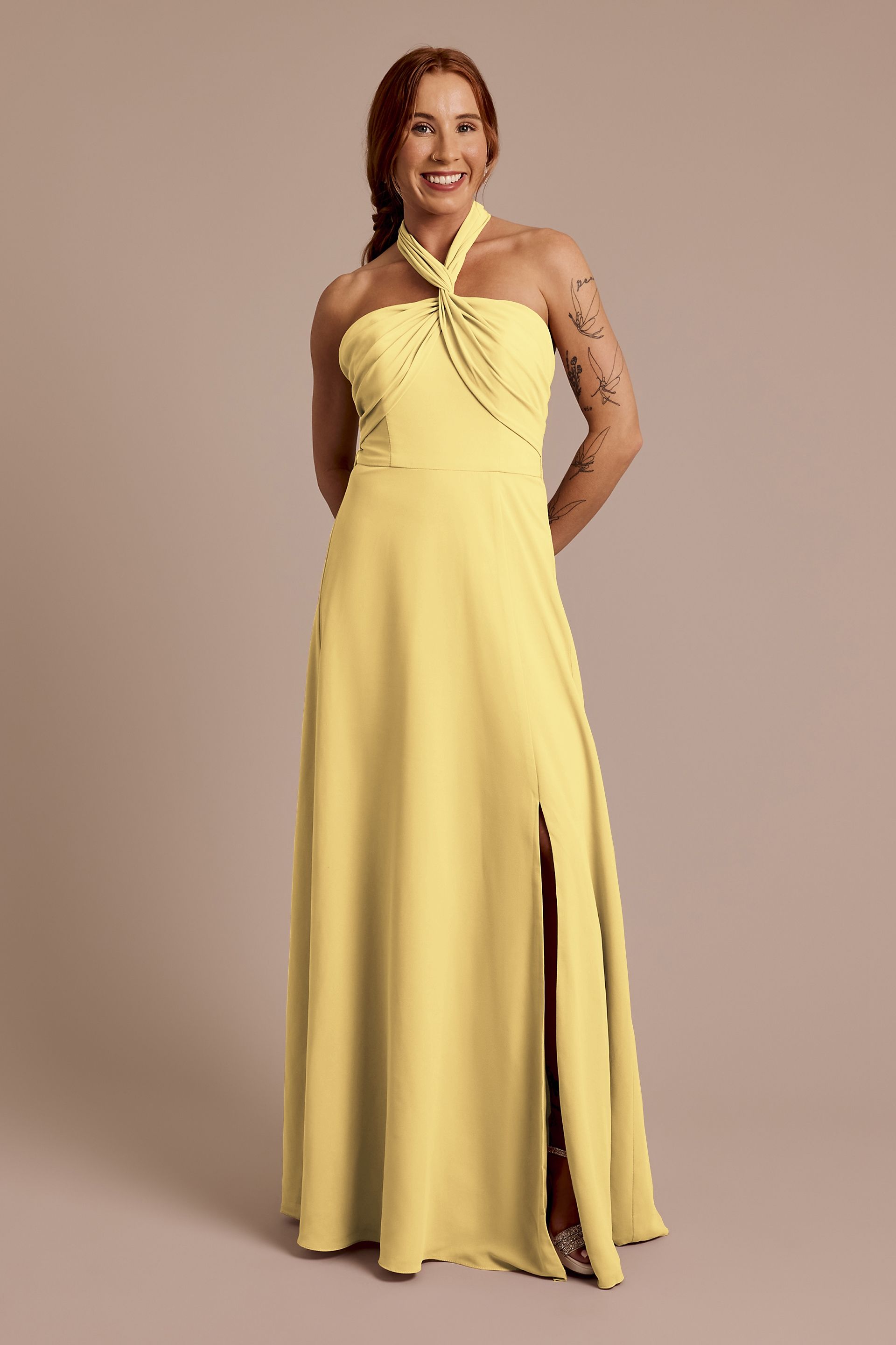 Celebrate DB Studio Convertible Chiffon Dress in Pale Yellow Size: 20 David's Bridal
