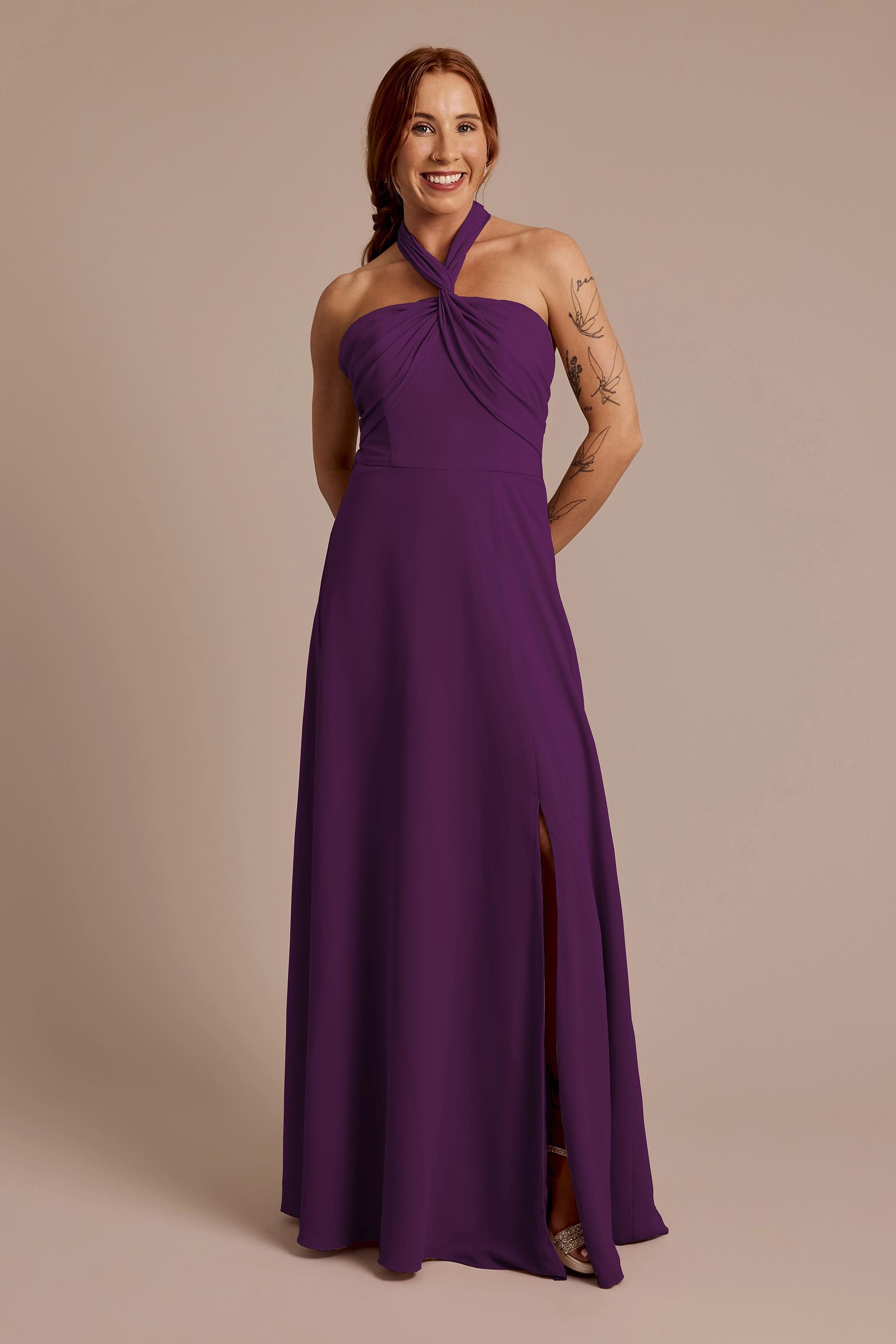 Celebrate DB Studio Convertible Chiffon Dress in Plum Size: 2 David's Bridal