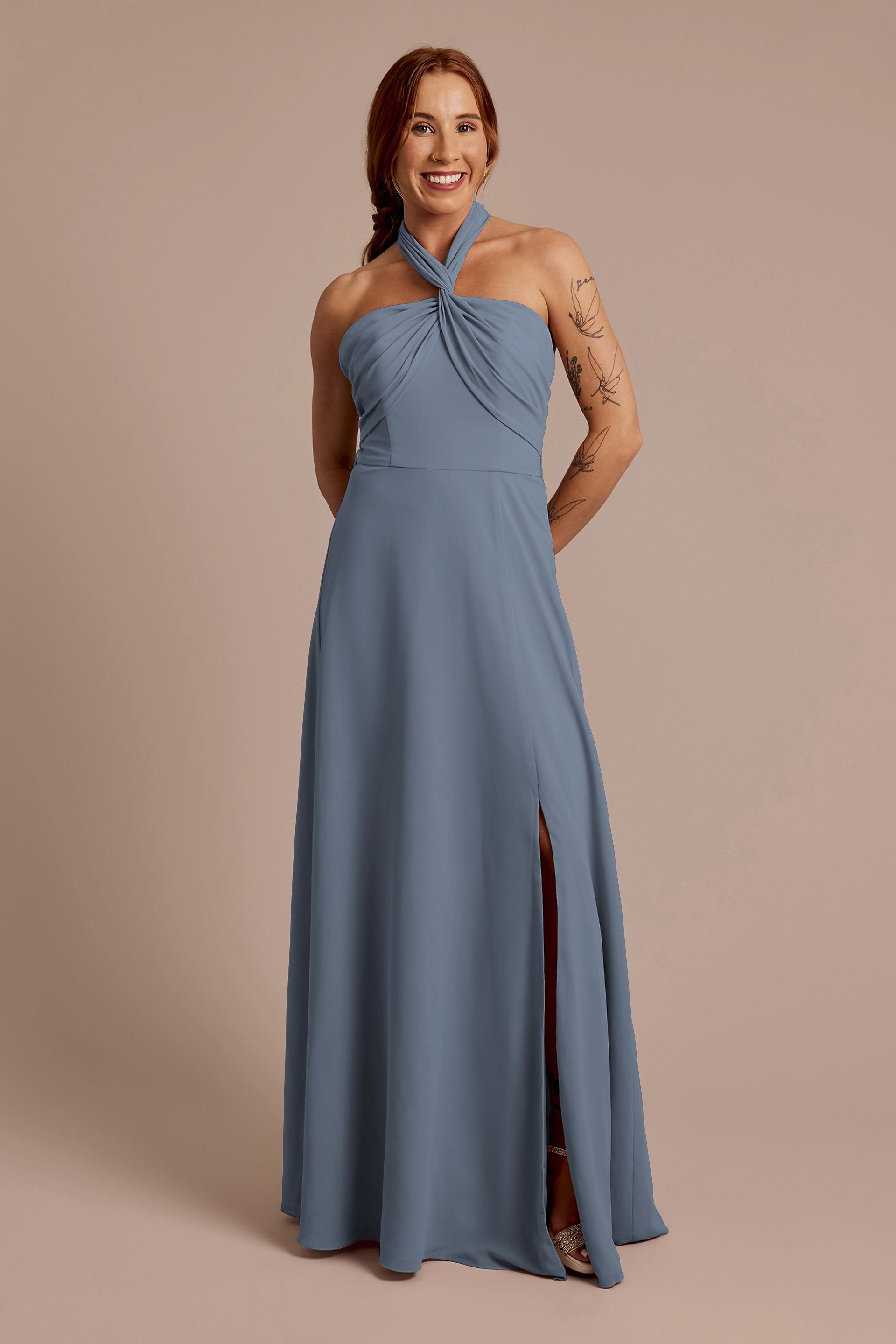 Celebrate DB Studio Convertible Chiffon Dress in Steel Blue Size: 12 David's Bridal