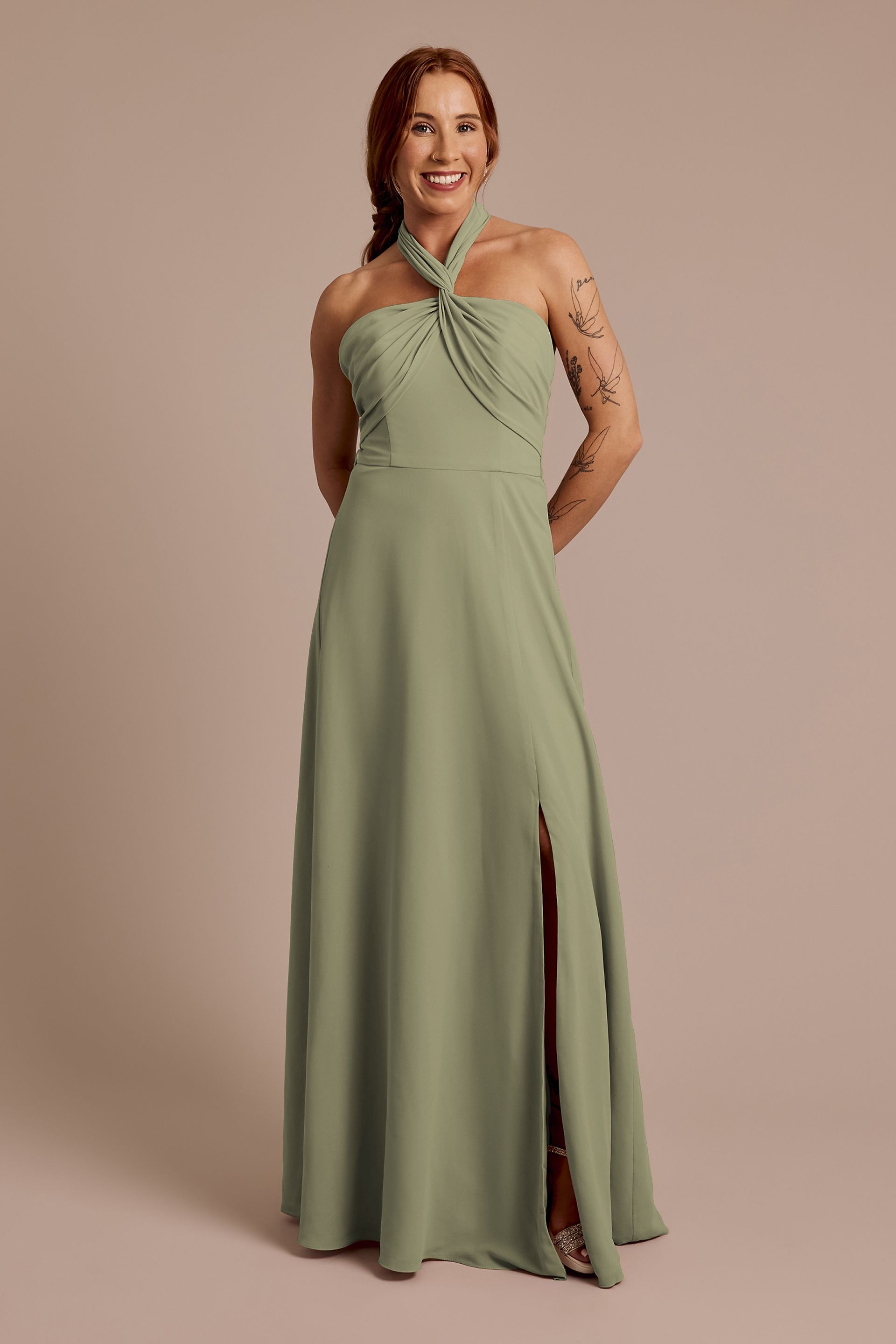 Celebrate DB Studio Convertible Chiffon Dress in Eucalyptus Size: 12 David's Bridal