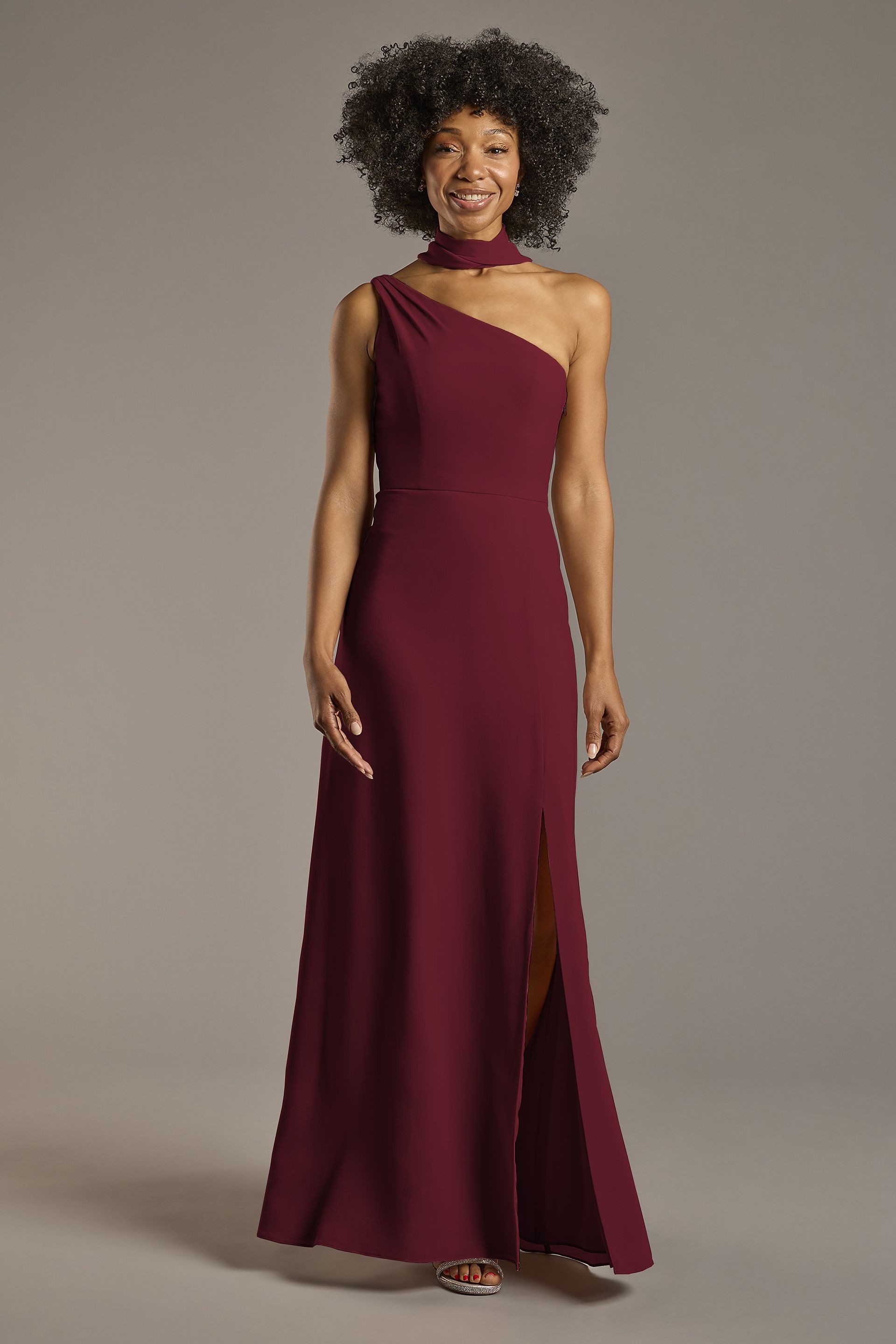 Convertible One-Shoulder Chiffon Dress
