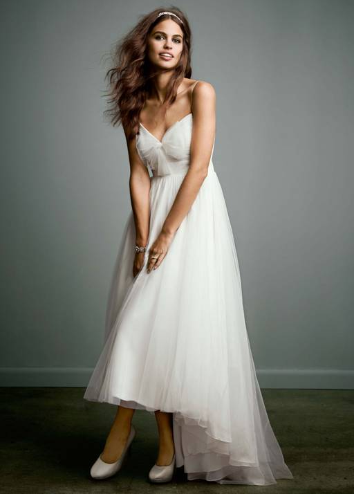 david's bridal high low bridesmaid dress Tulle Over Chiffon with Bow Accent H-22564 Pencil Dresses | Pencil Size:3XL USA