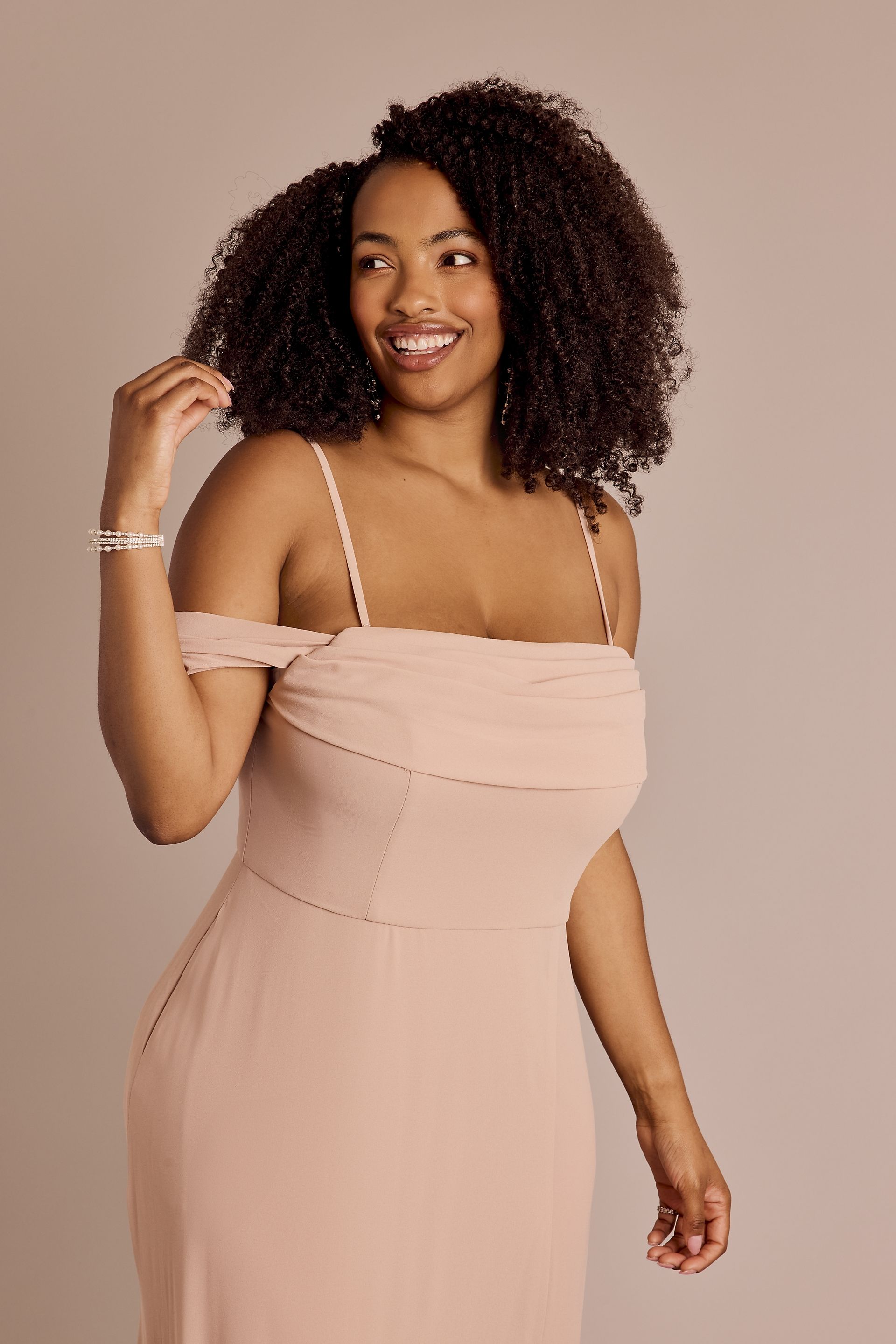 Chiffon Off-the-Shoulder Draped Dress | David's Bridal