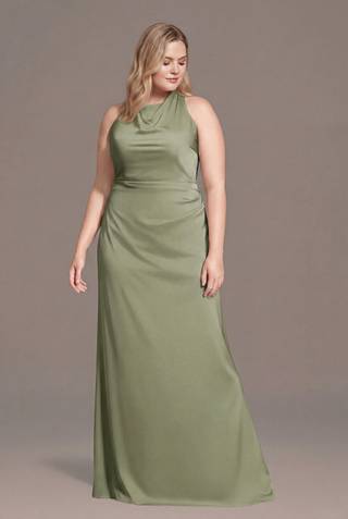 Picture of Matte Satin High Neck Low Back Sheath Dress