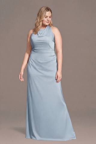 Picture of Matte Satin High Neck Low Back Sheath Dress