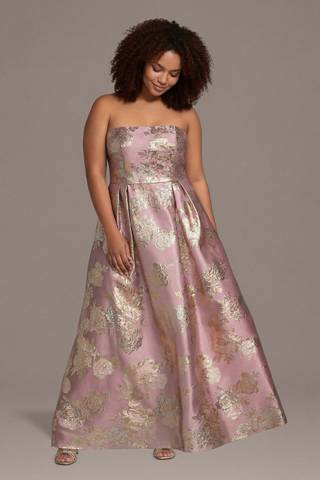 Picture of Strapless Brocade Straight Neck A-Line Dress