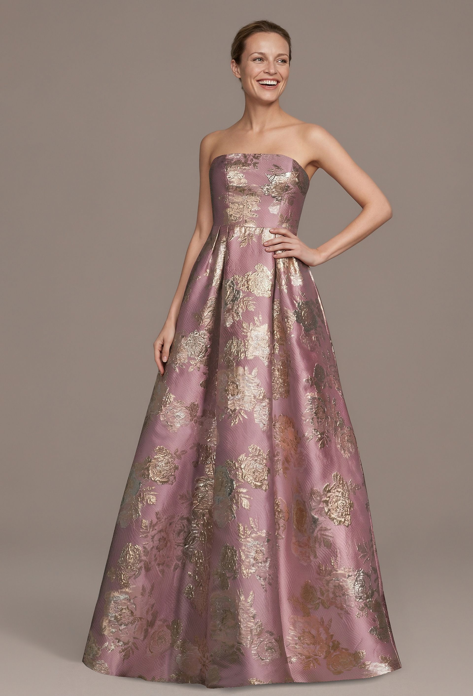 Picture of Strapless Brocade Straight Neck A-Line Dress