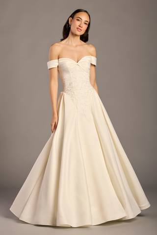 Picture of Satin Off-the-Shoulder Ball Gown with Beaded Lace