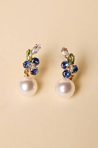 Picture of Soft Color Floral Stone and Pearl Drop Earrings