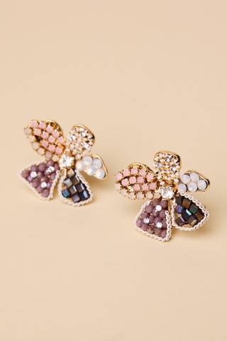 Picture of Beaded Soft Color Flower Earrings