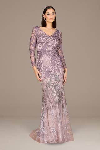 mac duggal all over sequin floral embroidered maxi dress Lace Gown with Sheer Flutter Sleeves Size:Size 8 Size 10 The spaghetti straps complement Long Flowy Dress Sexy Fringe Club Dance
